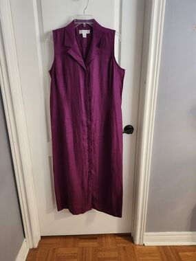 Vintage Sleeveless Button-Front Linen Dress in Deep Plum